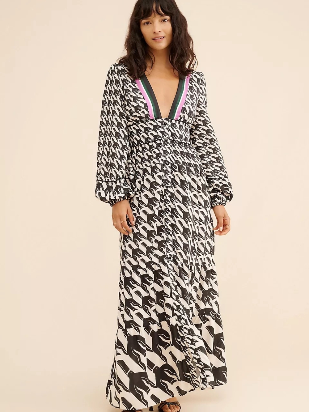 FARM Rio Black & White Printed Maxi Dress